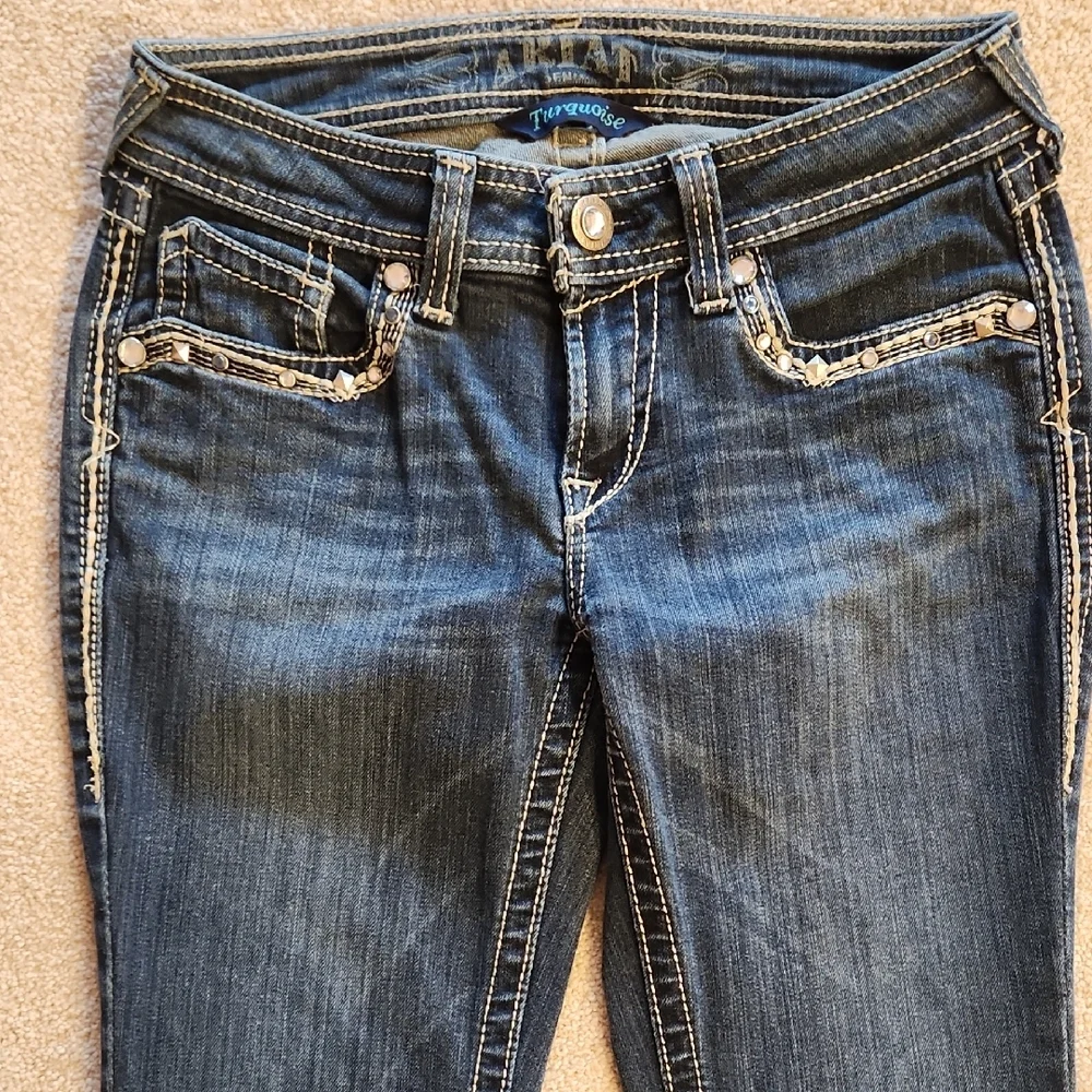 Ariat Turuoise Blue Women's Studded Denim Jeans 26R - Picture 3 of 14